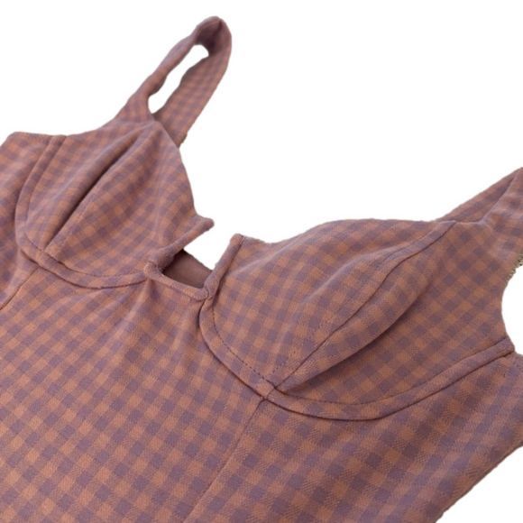 EUC ASTR Aria Pink/Lilac Gingham Print Bodysuit Size M - Picture 2 of 6